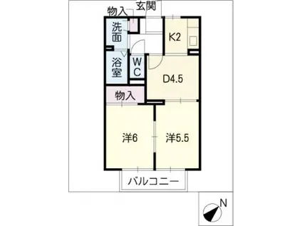 キャロット徳重(2DK/2階)の間取り写真