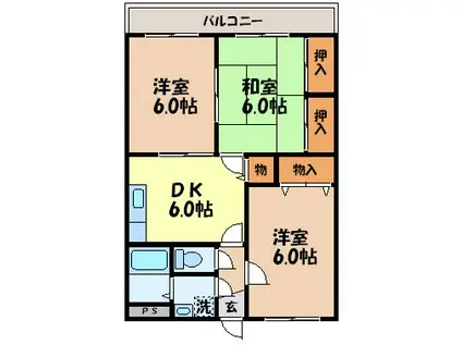 フラワーマンション(3DK/1階)の間取り写真