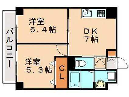 フィリオ大橋南(2DK/4階)の間取り写真