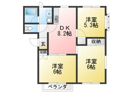 ウエストウッドB(3DK/2階)の間取り写真