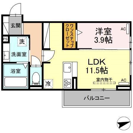 D-SQUARE平川本町(1LDK/3階)の間取り写真