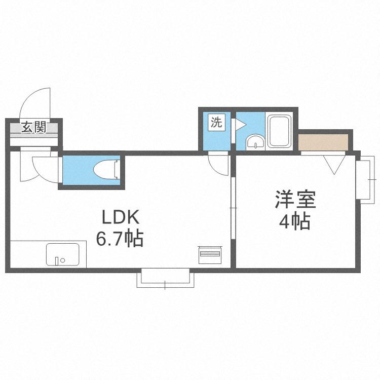 パセリーナ円山B棟(1DK/2階)の間取り写真