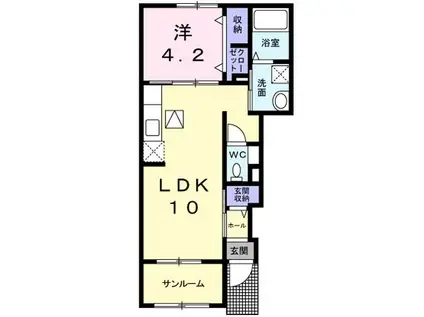 シュエット ガーデン(1LDK/1階)の間取り写真