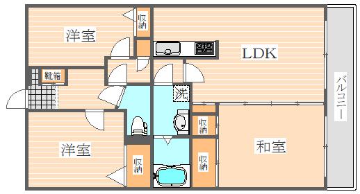 アミティエ博多駅南(3LDK/2階)の間取り写真