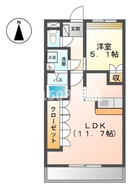 サザンクロス(1LDK/3階)の間取り写真