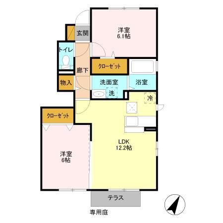 ヴァレンティーナ D(2LDK/1階)の間取り写真