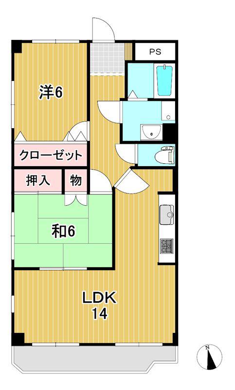 サンヒルタ大みか(2LDK/3階)の間取り写真