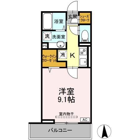 GRAND D-ROOM高宮中(1K/2階)の間取り写真