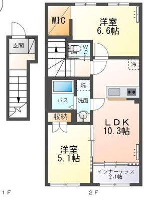 笹谷字古屋前アパート(2LDK/2階)の間取り写真