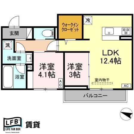 ディアライズ春日町B棟(2LDK/2階)の間取り写真