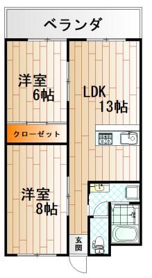 ホワイトハイツ門司別院(2LDK/4階)の間取り写真