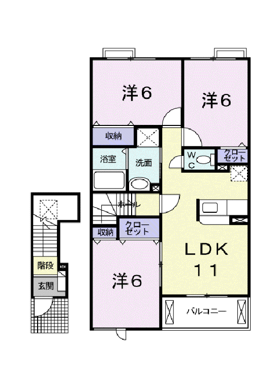 ビッグアイランドハーヴェストD(3LDK/2階)の間取り写真