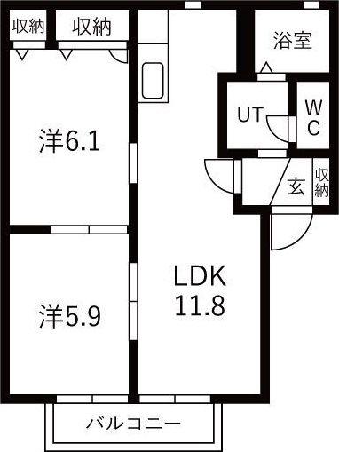 グランバリエ横倉A(2LDK/1階)の間取り写真