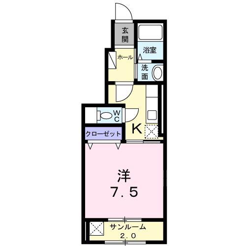 セリオII(1K/1階)の間取り写真