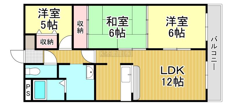 Jステージ若草(3LDK/3階)の間取り写真