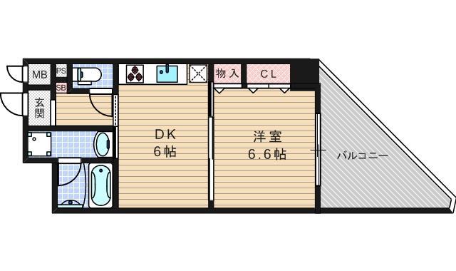 アプライズ西長堀(1DK/9階)の間取り写真