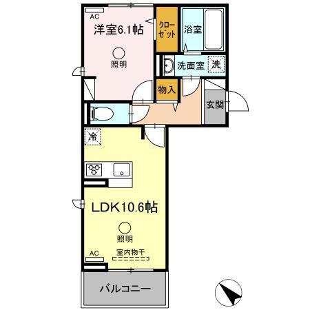アムール宇土(1LDK/2階)の間取り写真
