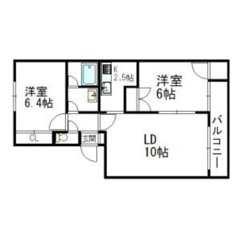 フリューゲル石山(2LDK/2階)の間取り写真