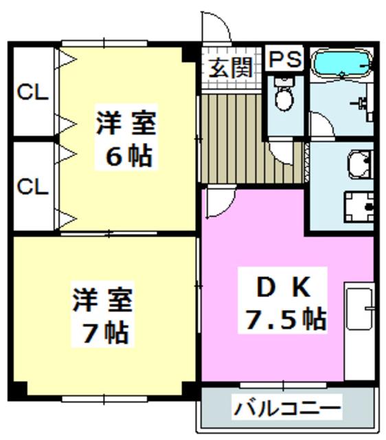 リブレ三光V(2DK/1階)の間取り写真