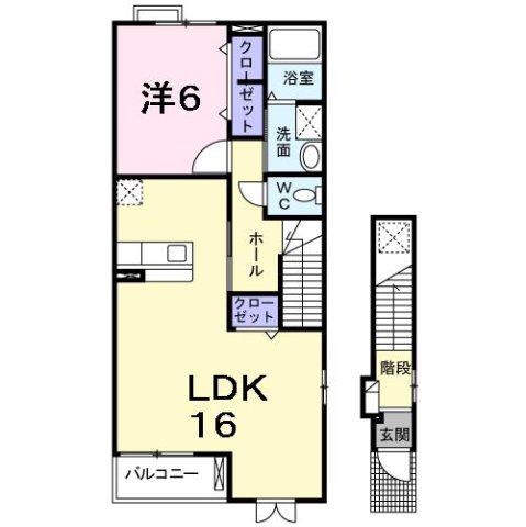 シェソワB(1LDK/2階)の間取り写真