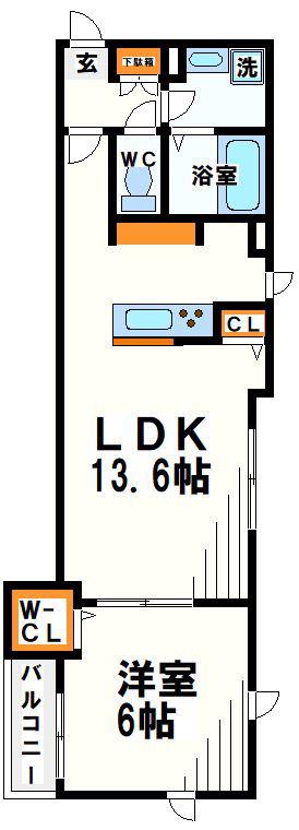 ウェルスクエア千歳烏山(1LDK/1階)の間取り写真