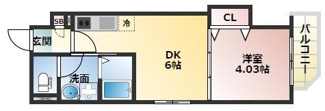 グランステディ天王寺町(1DK/1階)の間取り写真