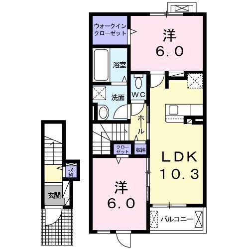 フィオーリ(2LDK/2階)の間取り写真