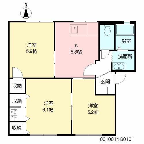 ウイズF B棟(3K/1階)の間取り写真