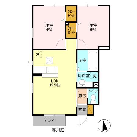 パインIII(2LDK/1階)の間取り写真