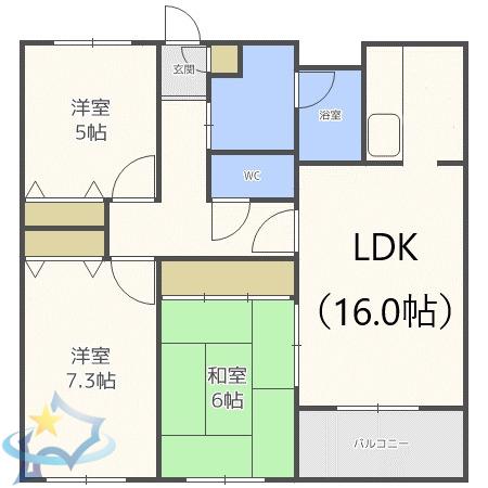 クラーク宮の森(3LDK/1階)の間取り写真