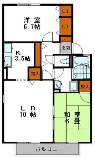セジュール都倉(2LDK/2階)の間取り写真