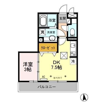 エピナール E(1DK/1階)の間取り写真