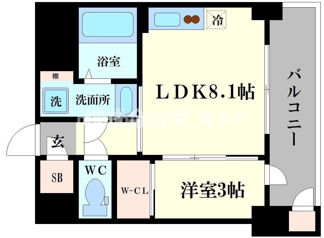 セレニテフラン難波(1LDK/3階)の間取り写真