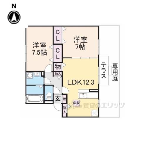 アダージョN棟(2LDK/1階)の間取り写真