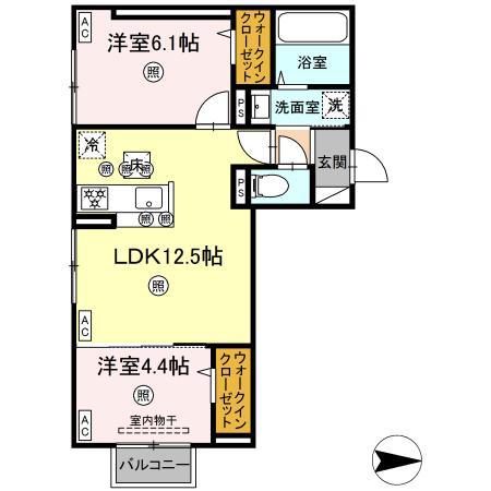 アフィネ浜ノ茶屋(2LDK/1階)の間取り写真