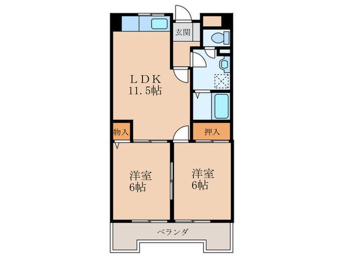 クレベール穴生(2LDK/9階)の間取り写真