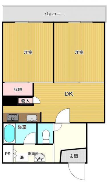 栄町ダイヤハイツ(2DK/5階)の間取り写真