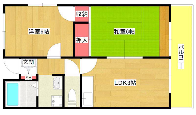 ファミリーハイツ九条(2LDK/6階)の間取り写真
