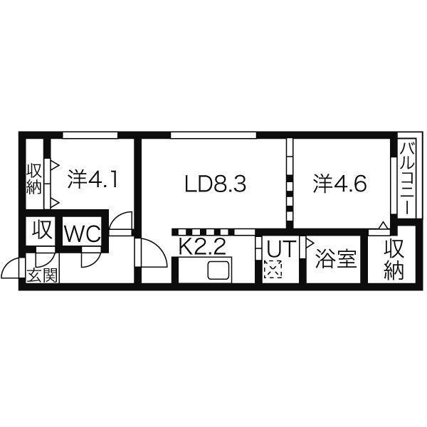 ベラージオ北大前(2LDK/2階)の間取り写真