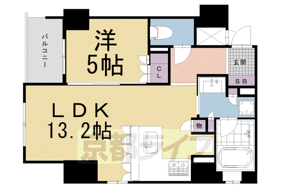 リーガル京都堀川五条通II(1LDK/6階)の間取り写真