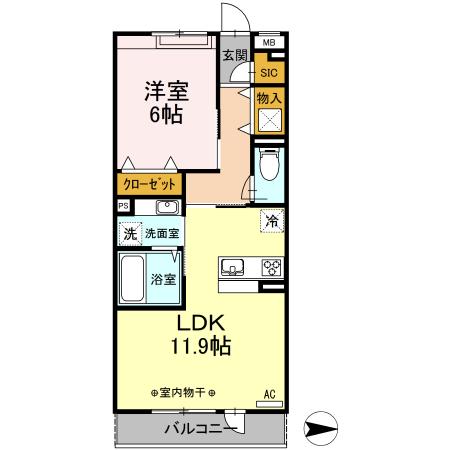 スパイラルタウン(1LDK/1階)の間取り写真