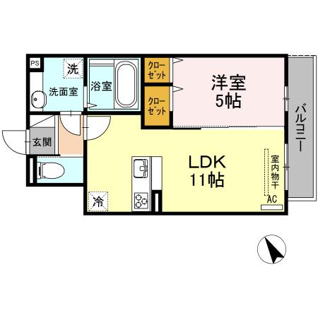 ウインドワード(1LDK/3階)の間取り写真