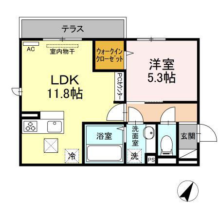 D-ROOM寺家駅前A・B A棟(1LDK/1階)の間取り写真