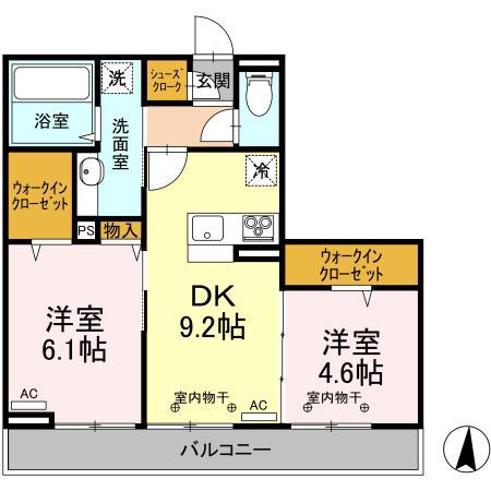 フラット スクエア(2DK/2階)の間取り写真