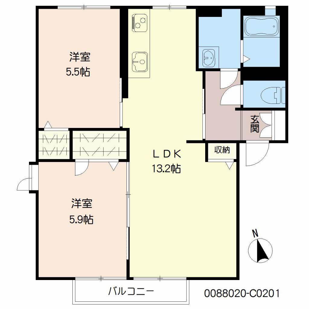 プリモキミC(2LDK/1階)の間取り写真