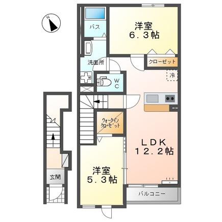 土佐山田町アパート(2LDK/2階)の間取り写真