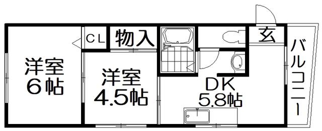 シャトー緑町(2DK/4階)の間取り写真