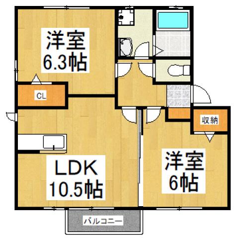 ロワール(2LDK/1階)の間取り写真