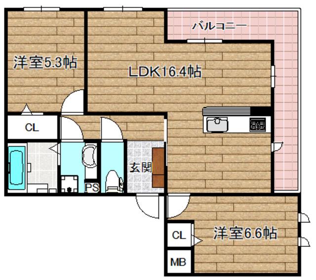 エールデュボヌール(2LDK/3階)の間取り写真