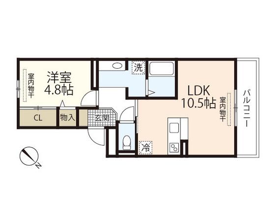 セジュール庚午北ヒルズ(1LDK/2階)の間取り写真